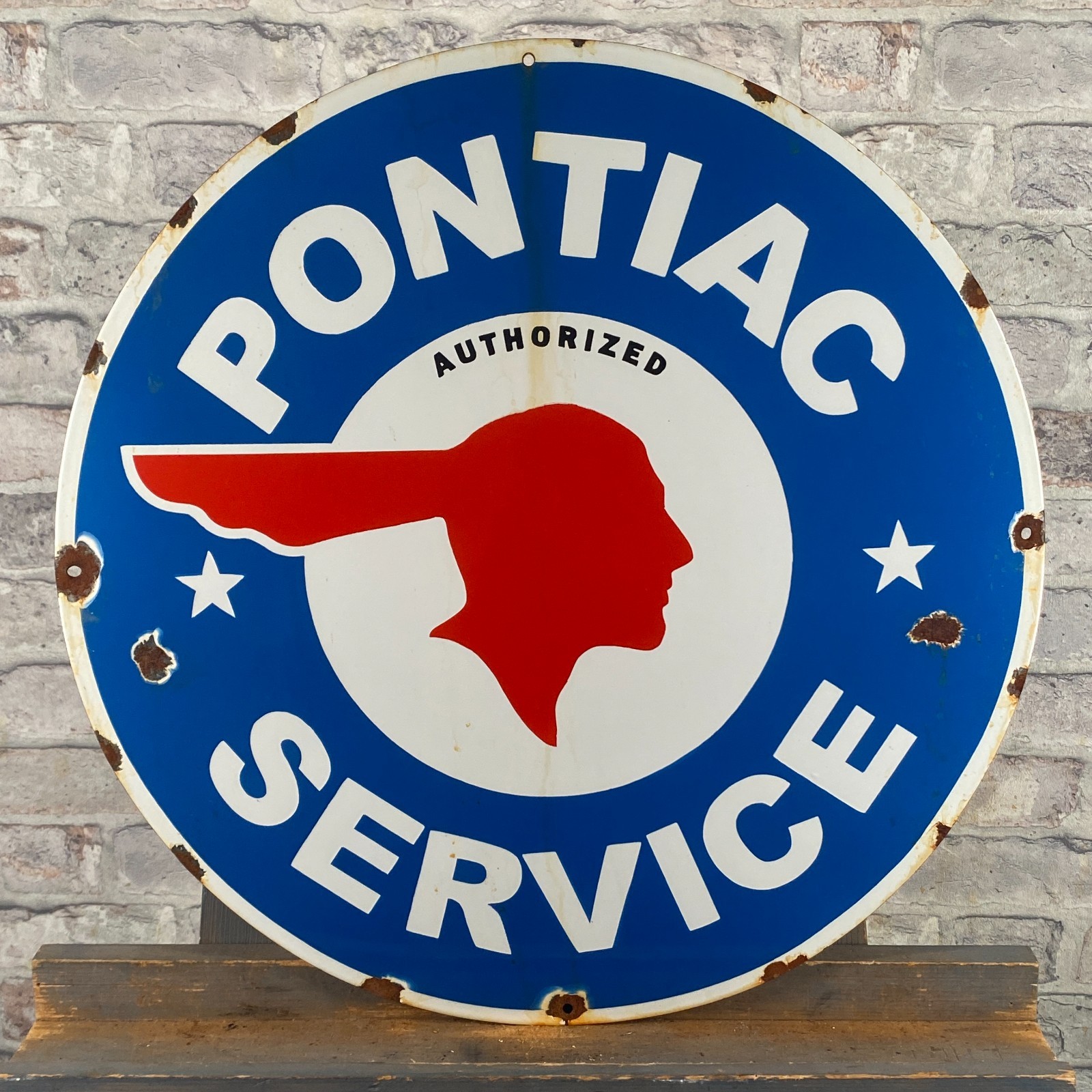 PONTIAC – Enamel Sign – Ø 50cm (19.7″) – Rare Service Steel Porcelain Decoration