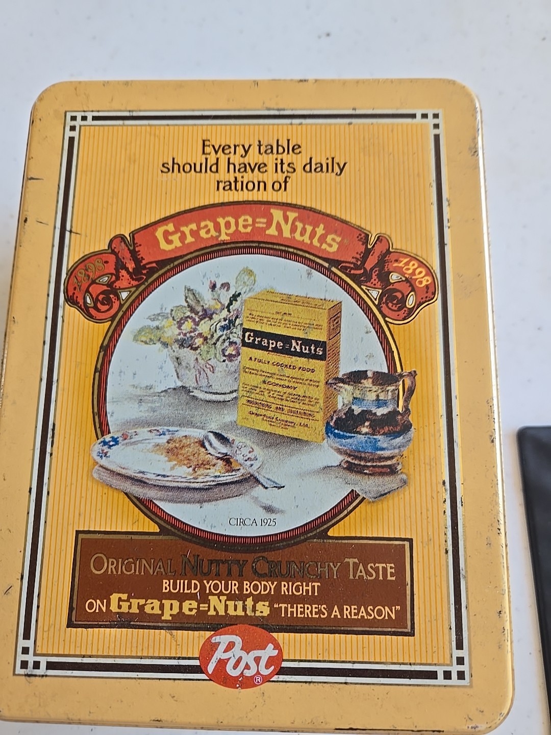 Post Grape Nuts Tin Early Advertising Prints 8x6x3.5” Beige