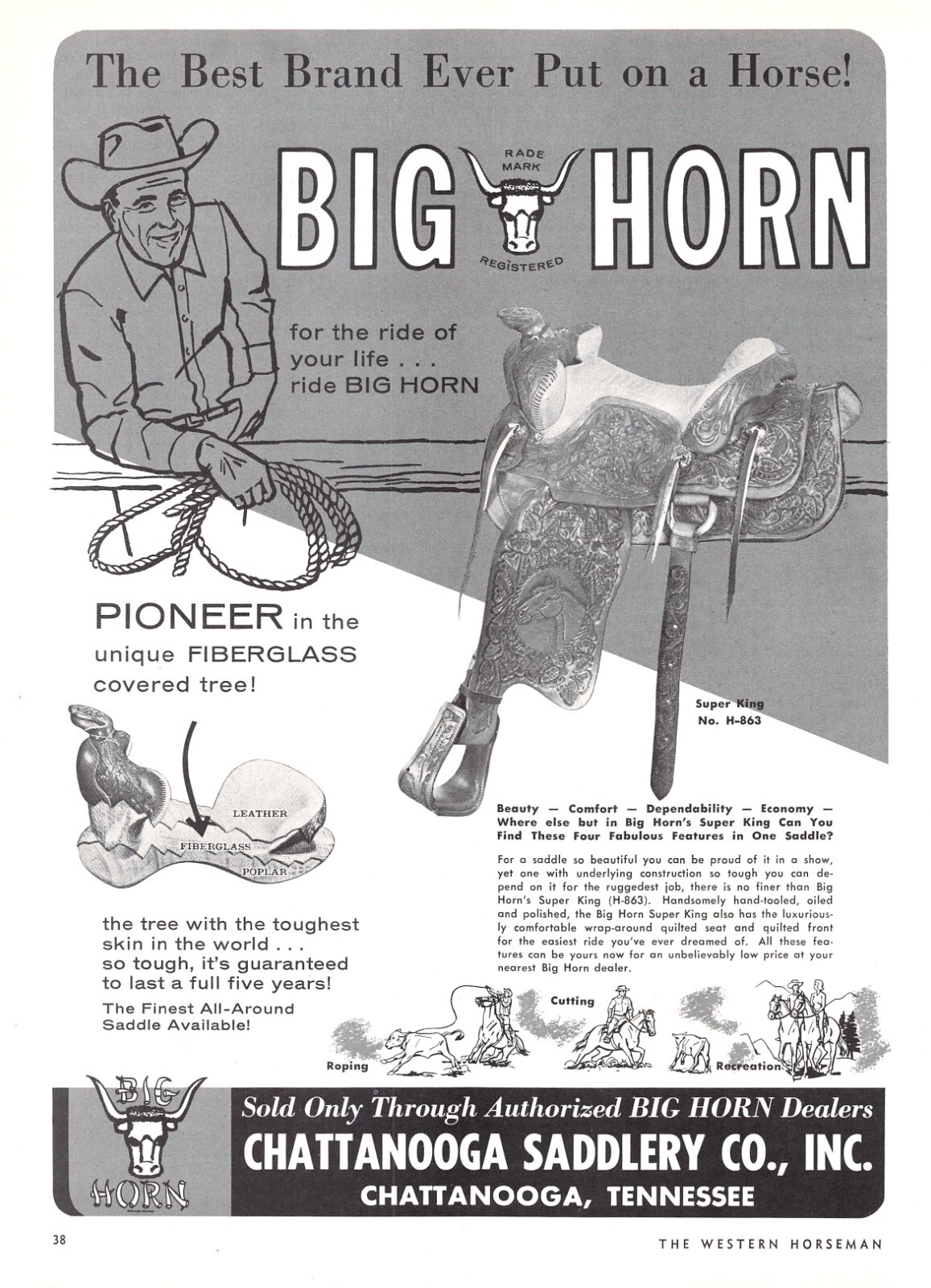 Big Horn Saddles Chattanooga Saddlery Co Tennessee 1964 Vtg Magazine Print Ad
