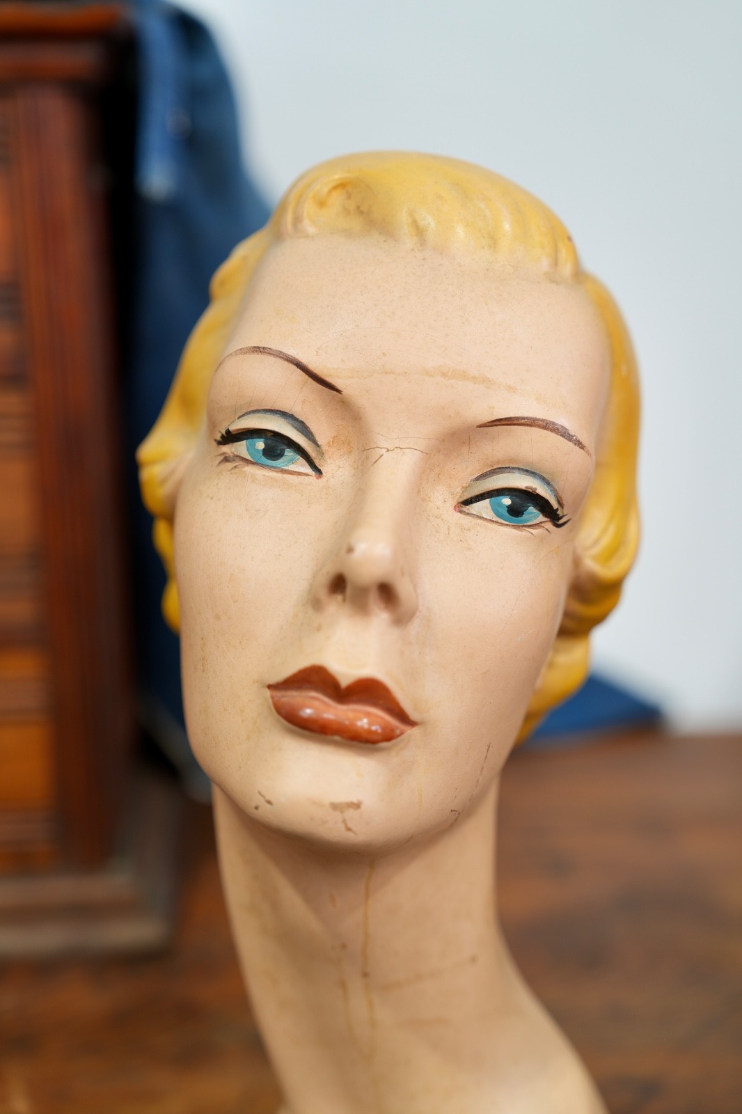 Vintage Female Mannequin Head Bust Art Deco Hat Store Display Stand Antique