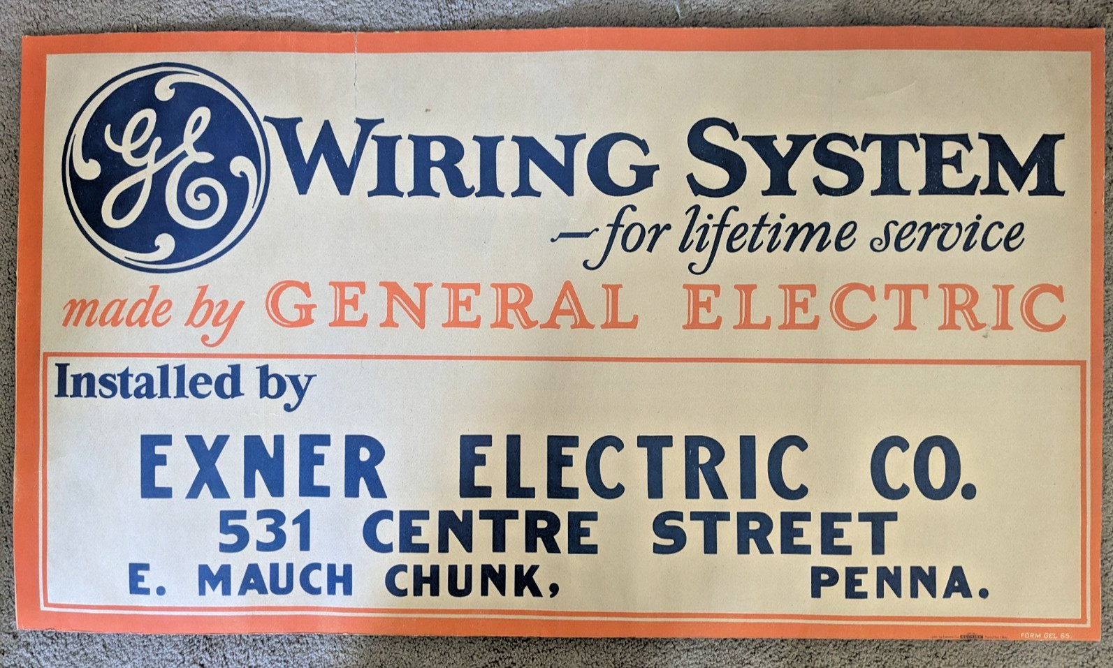 Vintage G.E. General Electric Advertisement Banner Sign 33.5″x18.5″