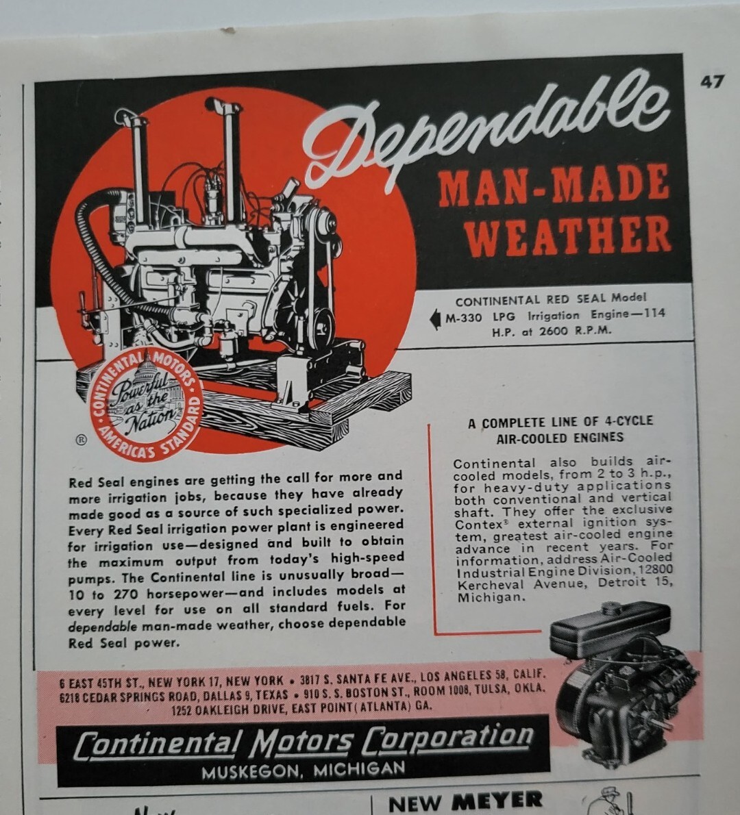 1955 Continental Motors Corporation red seal model M-330 engine vintage ad