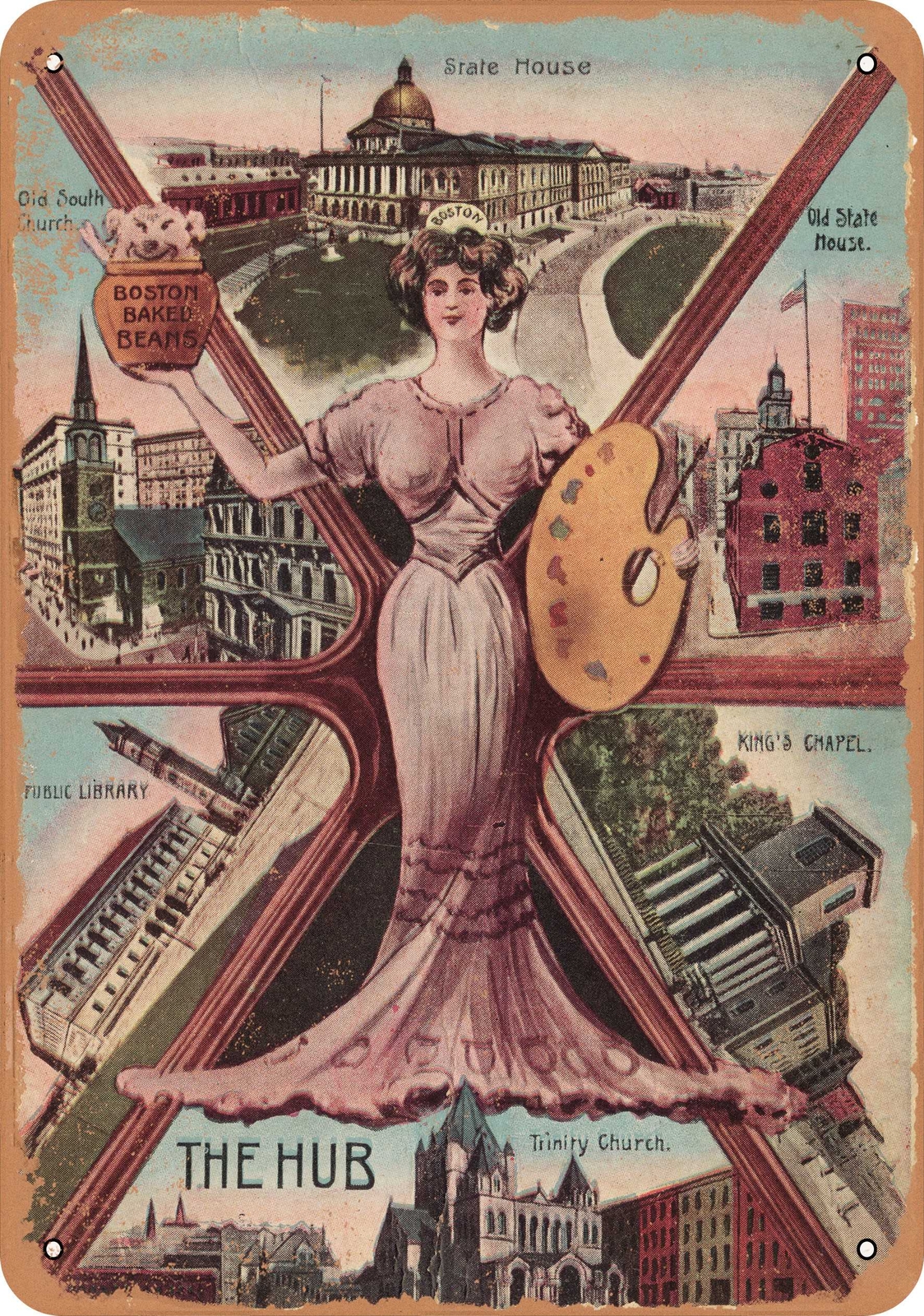Metal Sign – Massachusetts Postcard – The Hub [front] 1