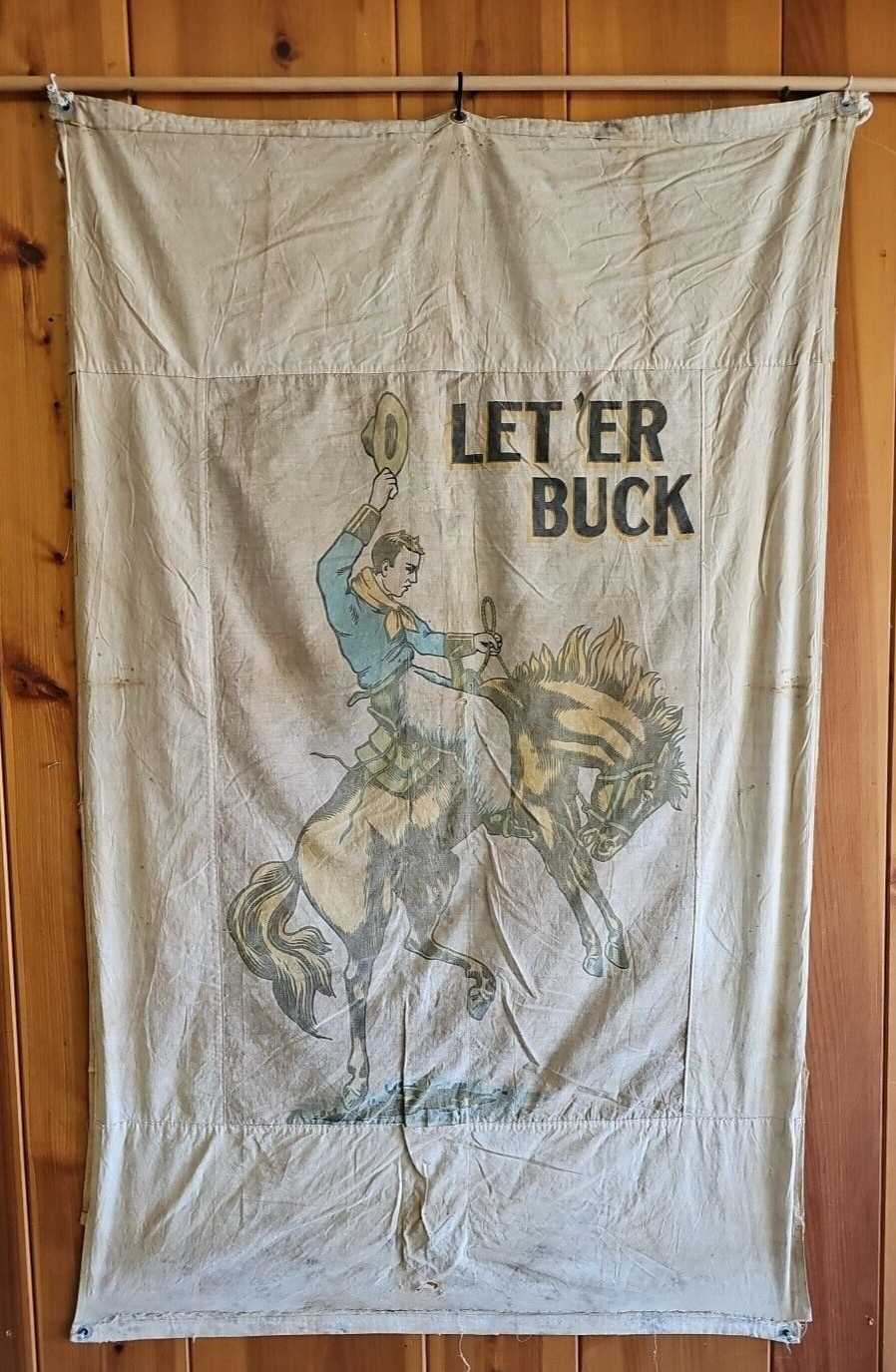 Pendleton Round Up Rodeo Let’r Buck Fence Banner Double Sided Cloth Antique