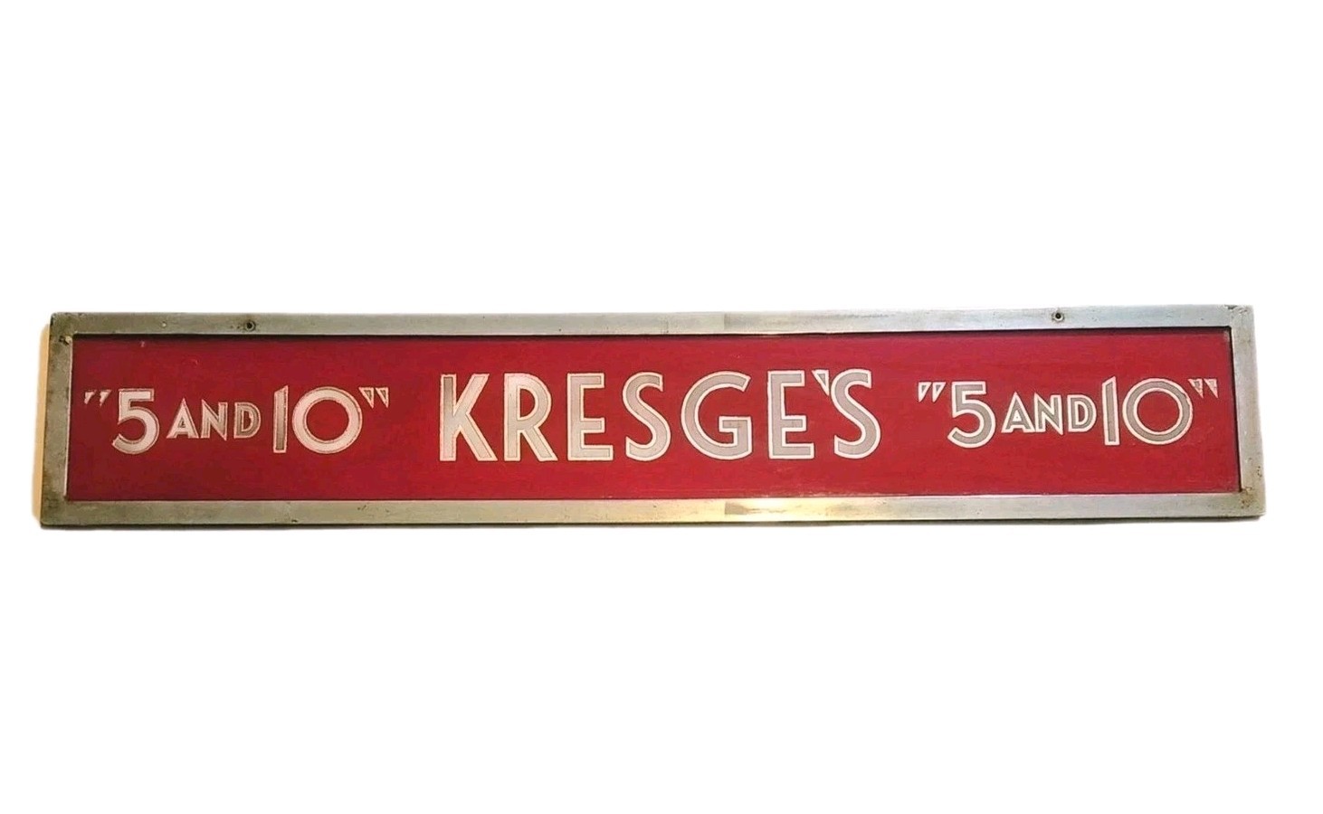 Rare 1930’s Kresge’s 5 and 10 Reverse Painted Glass Department Store Sign 50″