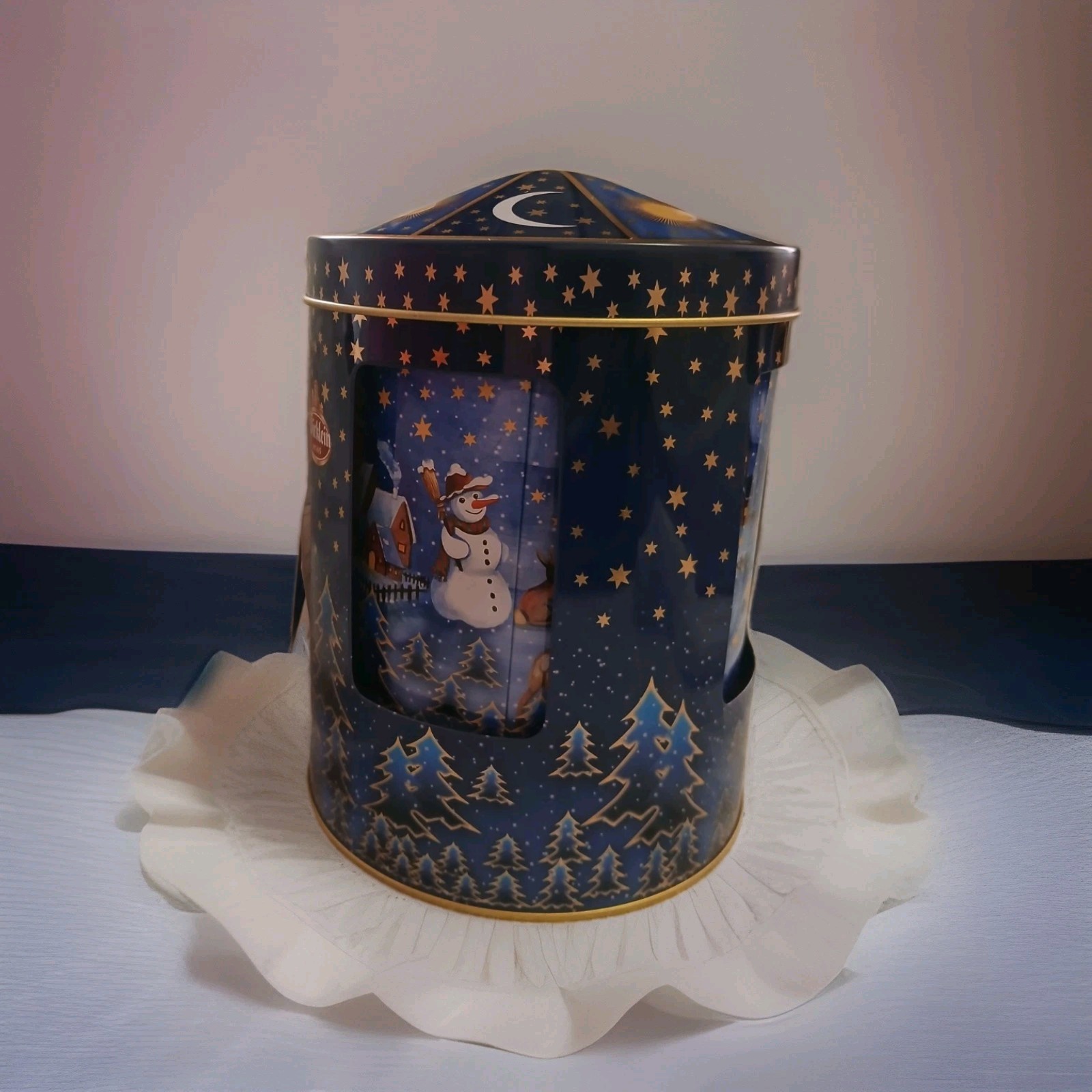 Wicklein Lebkuchen Musical Spinning Christmas Tin Box Germany Carousel Style