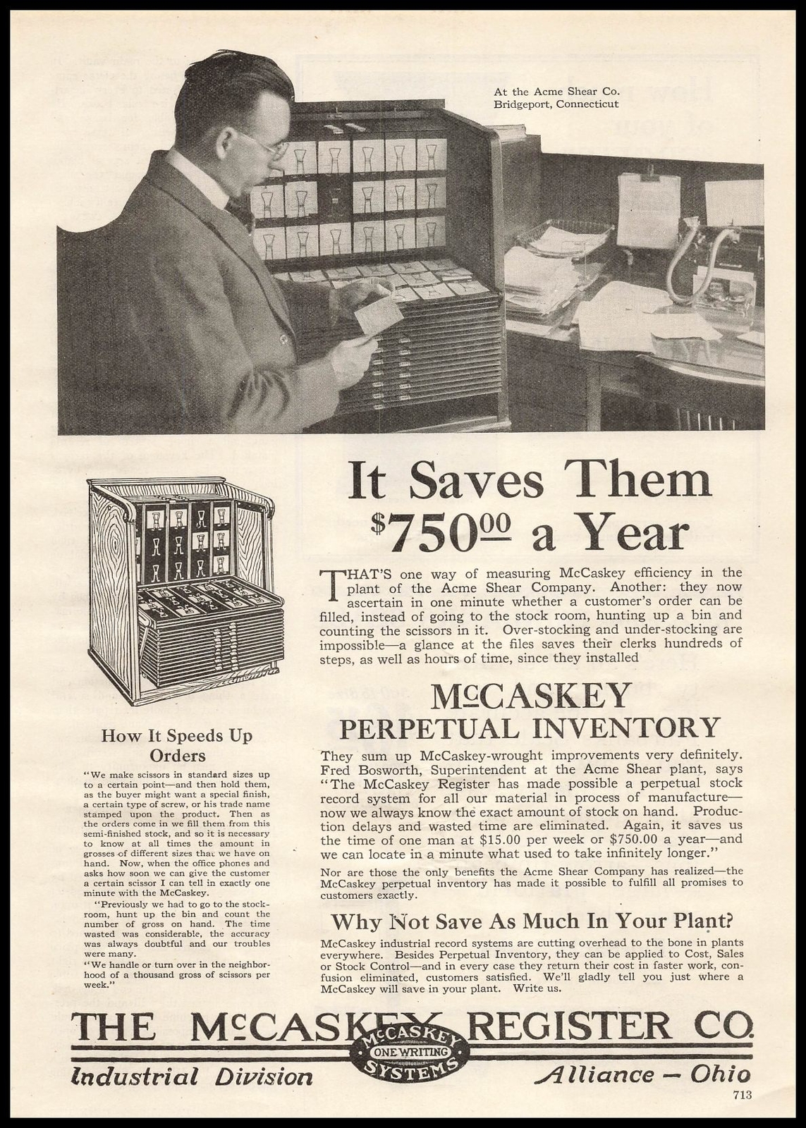1922 Acme Shear Co. Bridgeport Connecticut Photo The McCaskey Register Print Ad