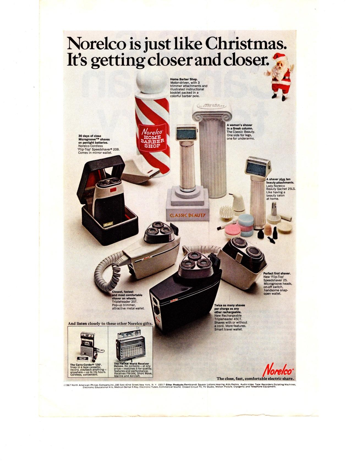 1967 Norelco Electric Shavers North American Philips Christmas Gifts Print Ad