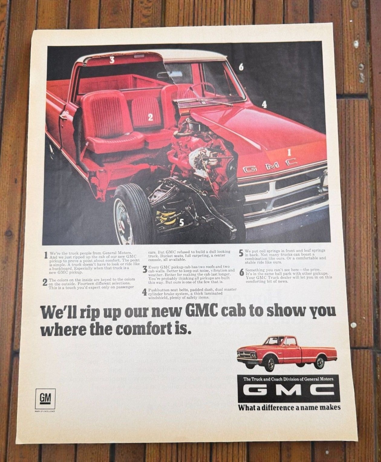 GMC Pickup Truck Vintage Print Ad 1960s Cab Comfort GM Auto Motors
