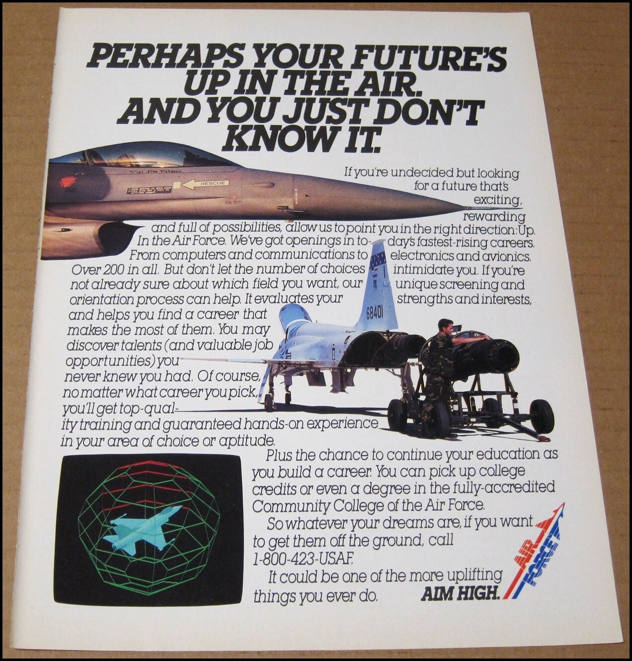 1990 U.S. Air Force USAF Print Ad Advertisement Vintage 8″ x 10.75″ Aim High USA