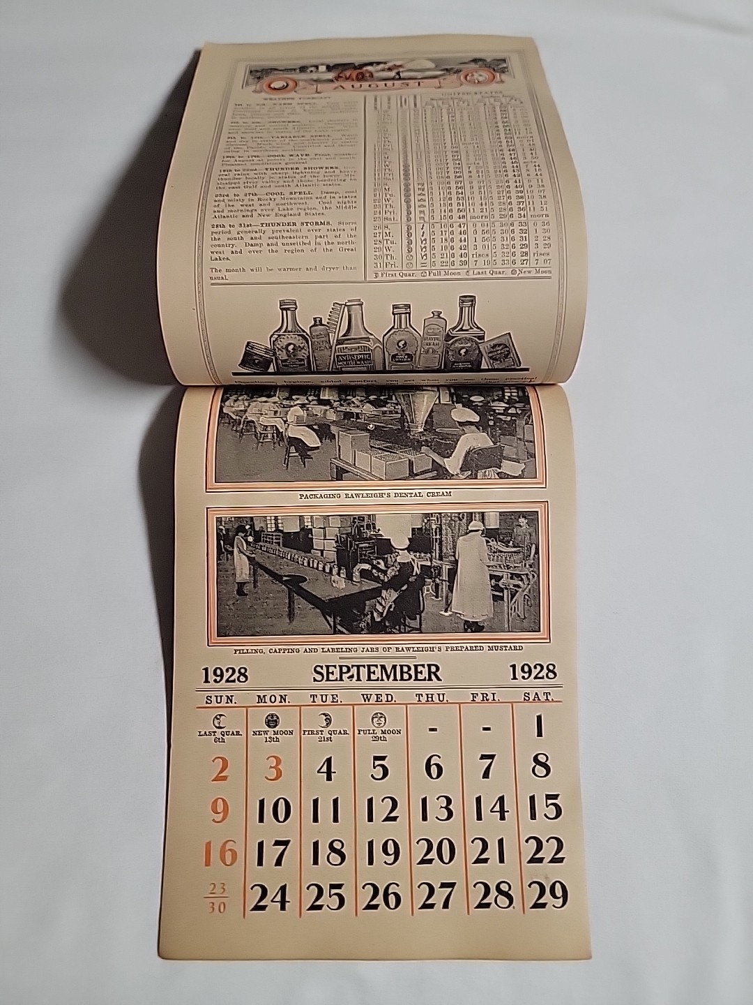 RARE 1928 RAWLEIGH’S CALENDAR, ALMANAC AND CATALOG WALL ADVERTISING VINTAGE
