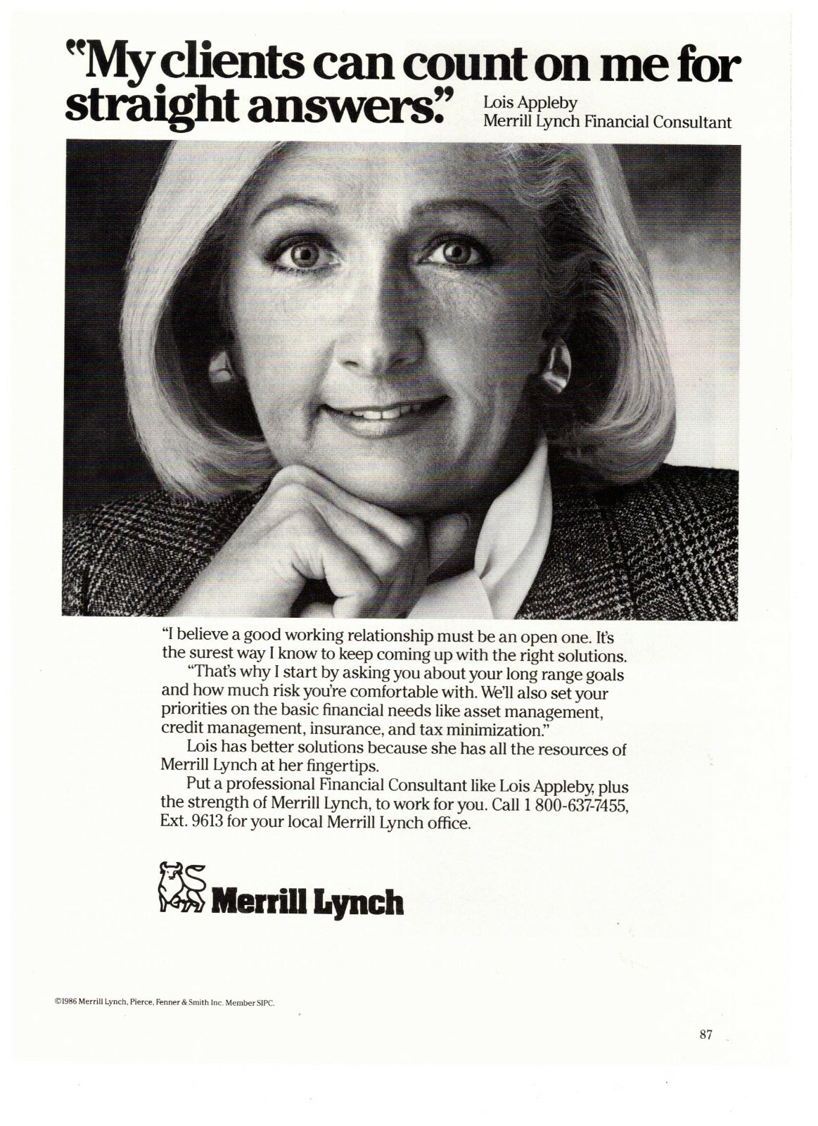 1989 Merrill Lynch Financial Consultant Vintage Print Advertisement