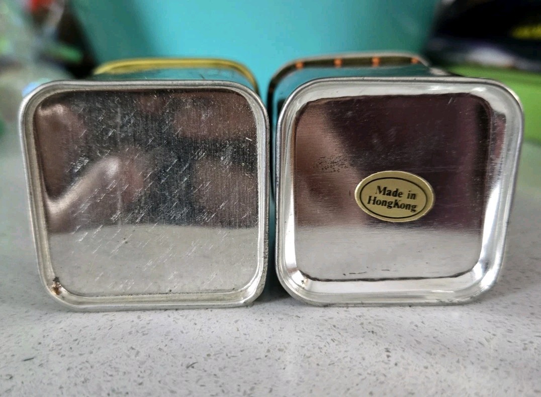 Vintage Oriental Tea Caddy Tin Black/Gold/Red Chinese Collectable 70’s Set of 2