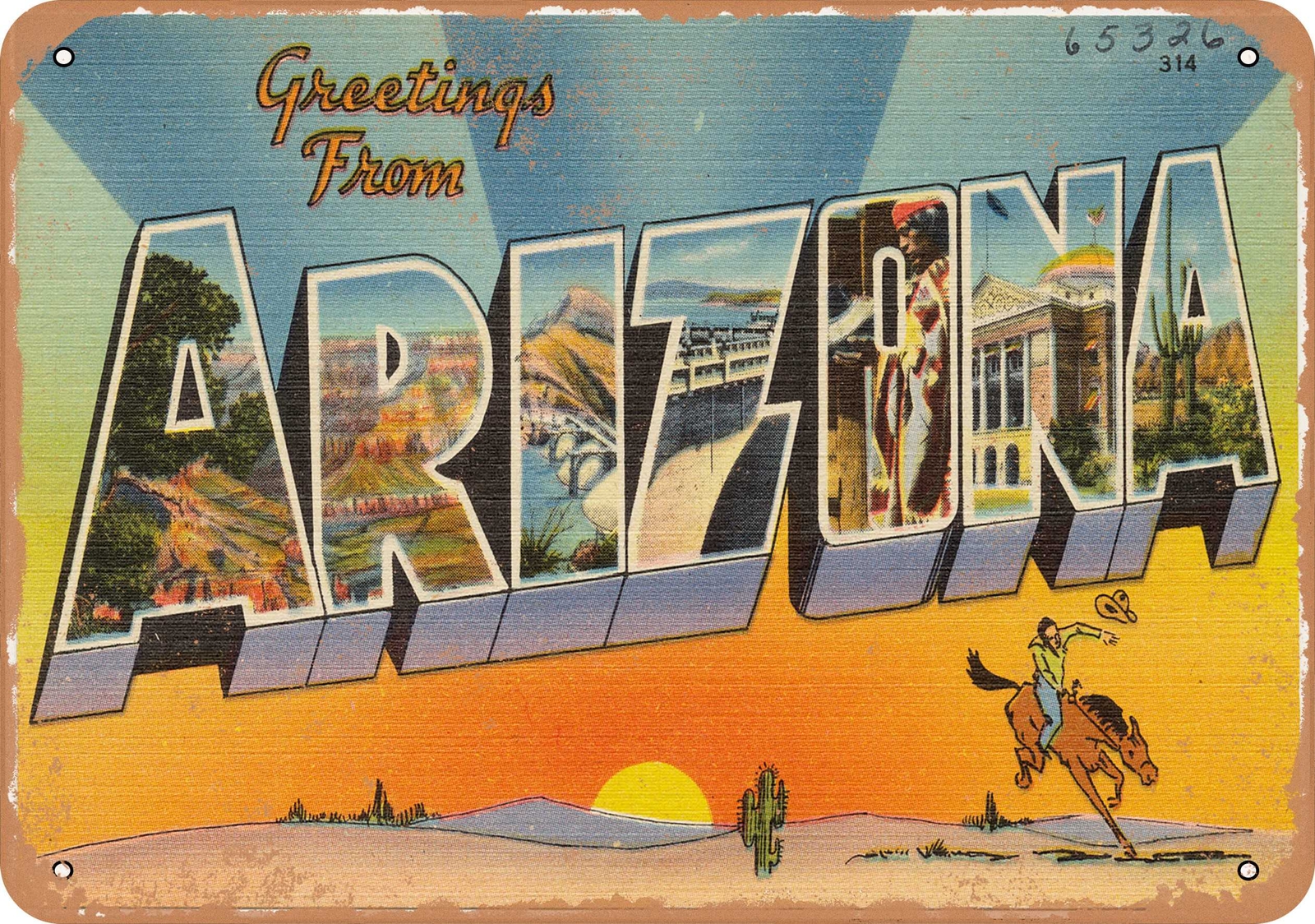 METAL SIGN – Arizona Postcard – Greetings from Arizona