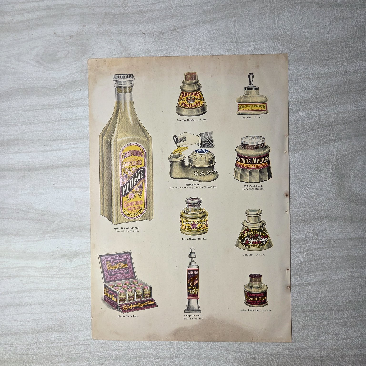 Antique Ad Page Sanford’s Mucilage Glue Paste 1900s Office Supplies