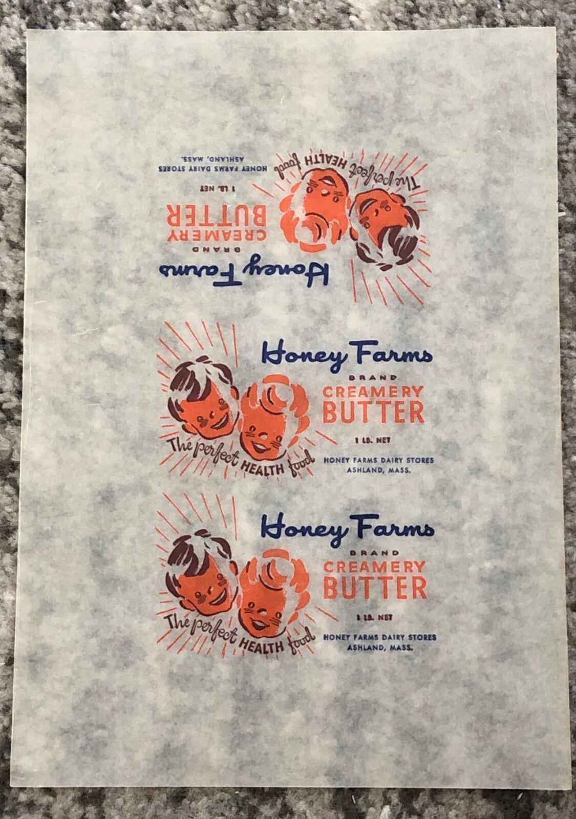 Vintage Butter Wrapper Honey Farms Wisconsin WI NOS Unused 1940s Original Old