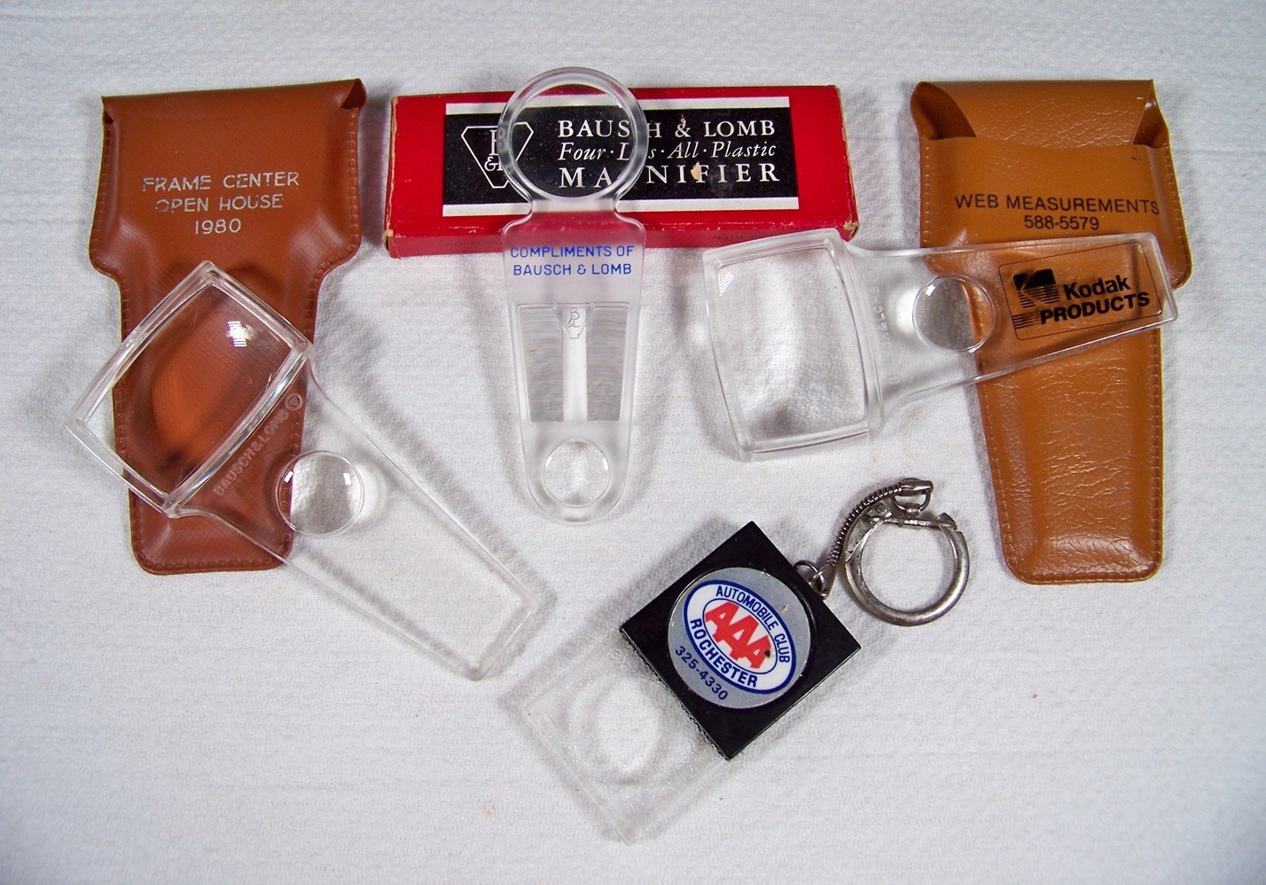1980’s Bausch & Lomb Plastic Advertising Magnifiers KODAK Products AAA Auto Club