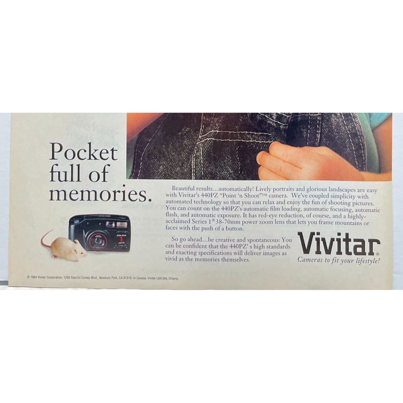 Vivitar Camera Vintage Print Ad 1990s 440PZ Point Shoot Little Girl Pocket Mouse