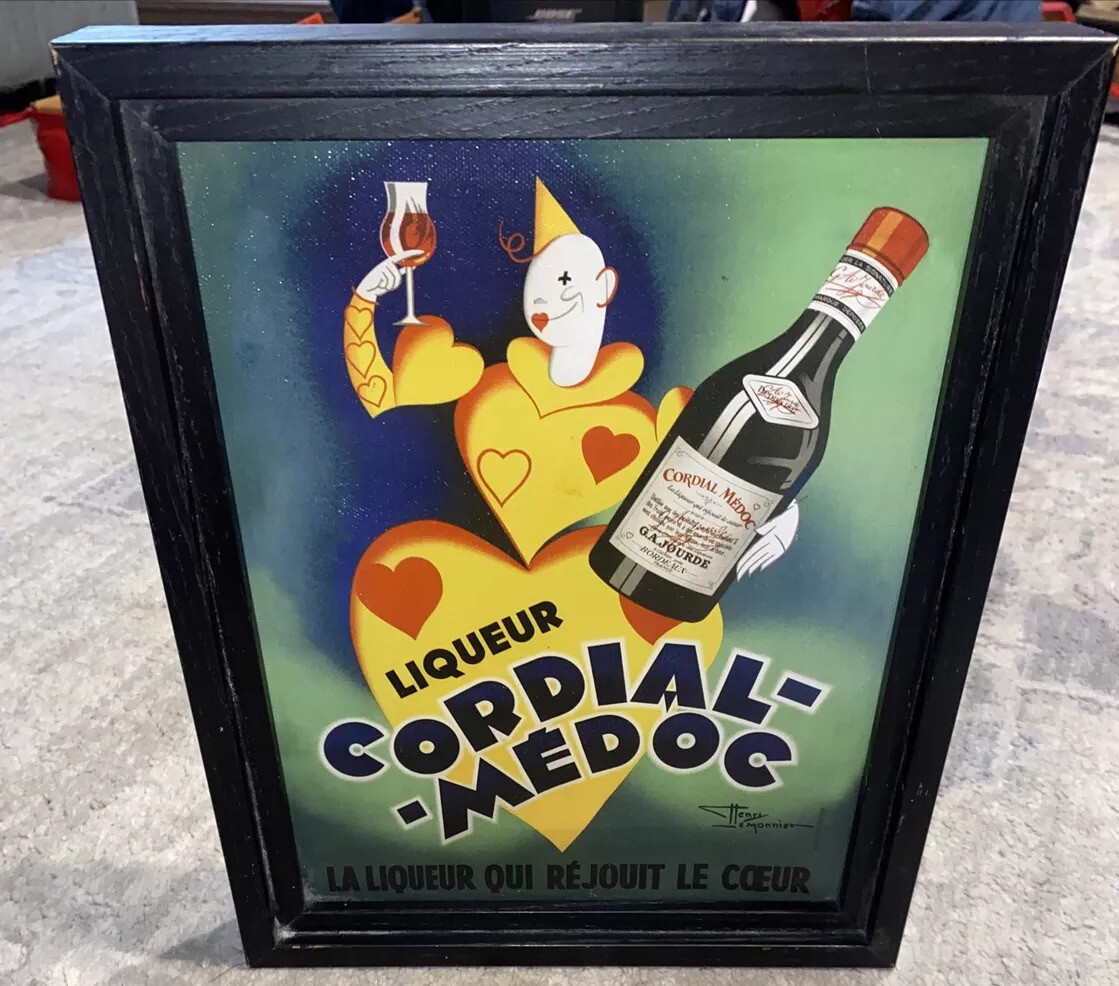 LIQUEUR CORDIAL MEDOC CANVAS BLACK WOODEN FRAMED PICTURE CANCAS 11-1/4
