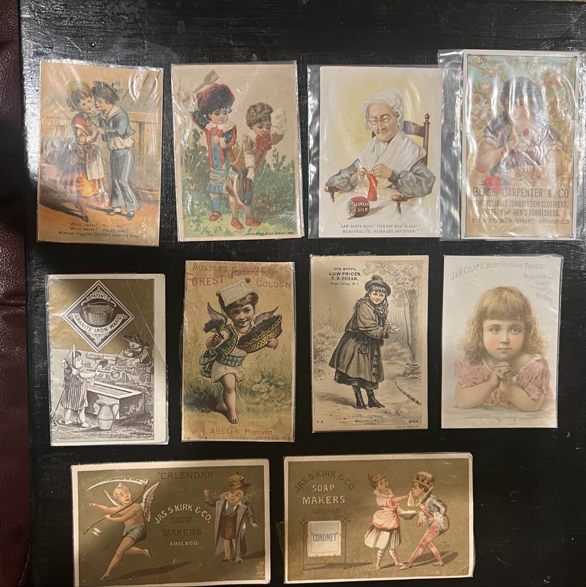 10 Victorian Ad Cards: Soap, Thread, Cologne, Shoes