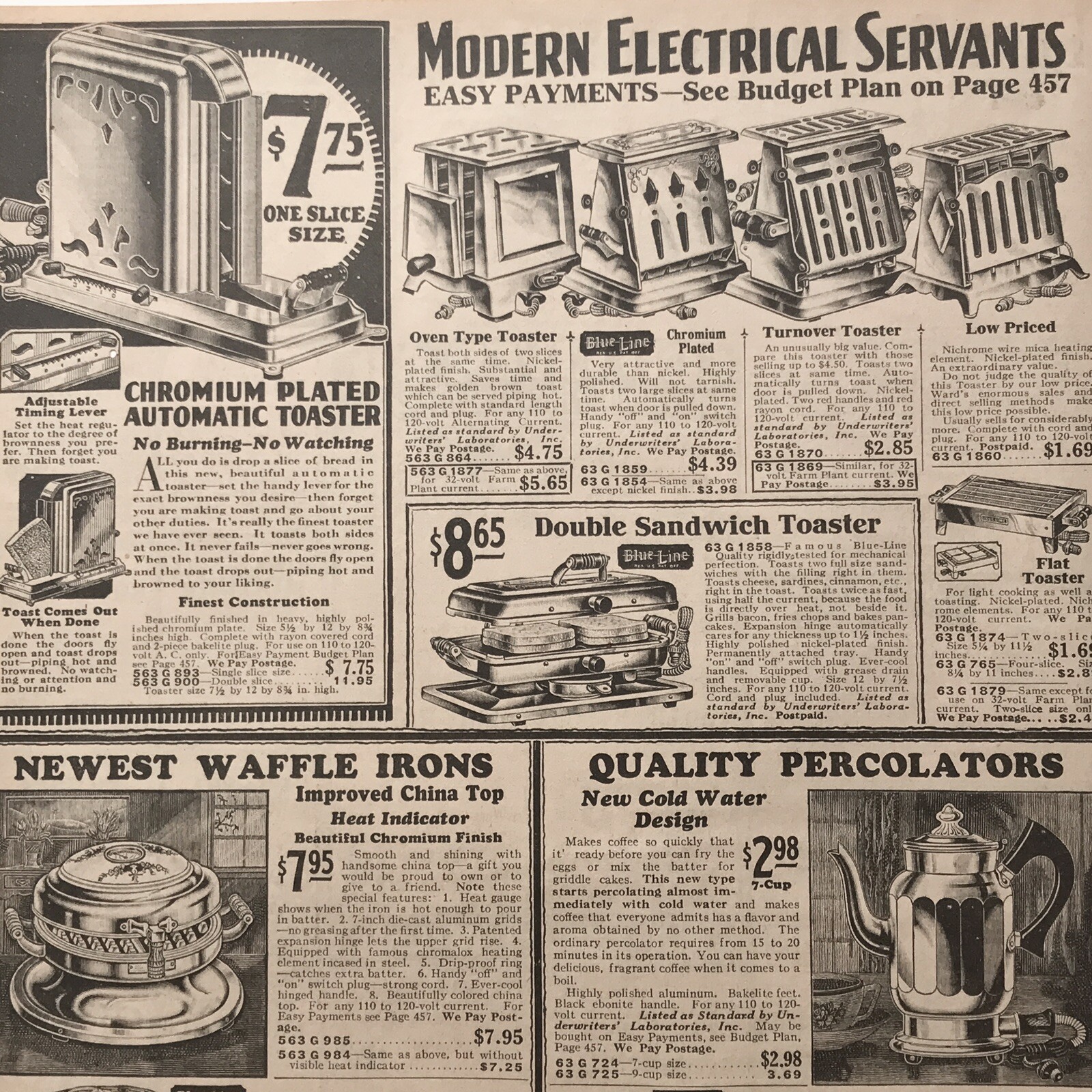1930 Montgomery Ward’s Modern Electric Appliances PRINT AD 23×33.7cm MWC 682