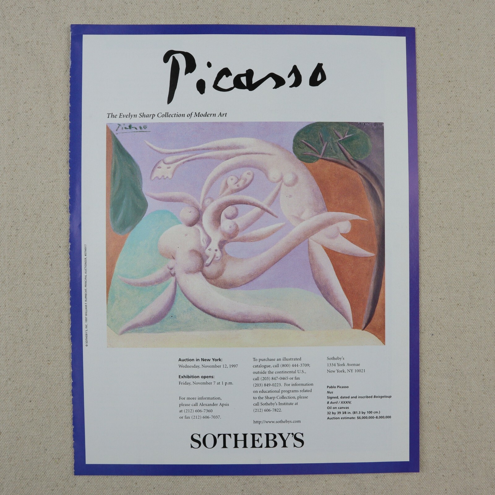 Vintage Sothebys Print Ad 1997 Paper Magazine Clipping 90s Art Show Auction NY