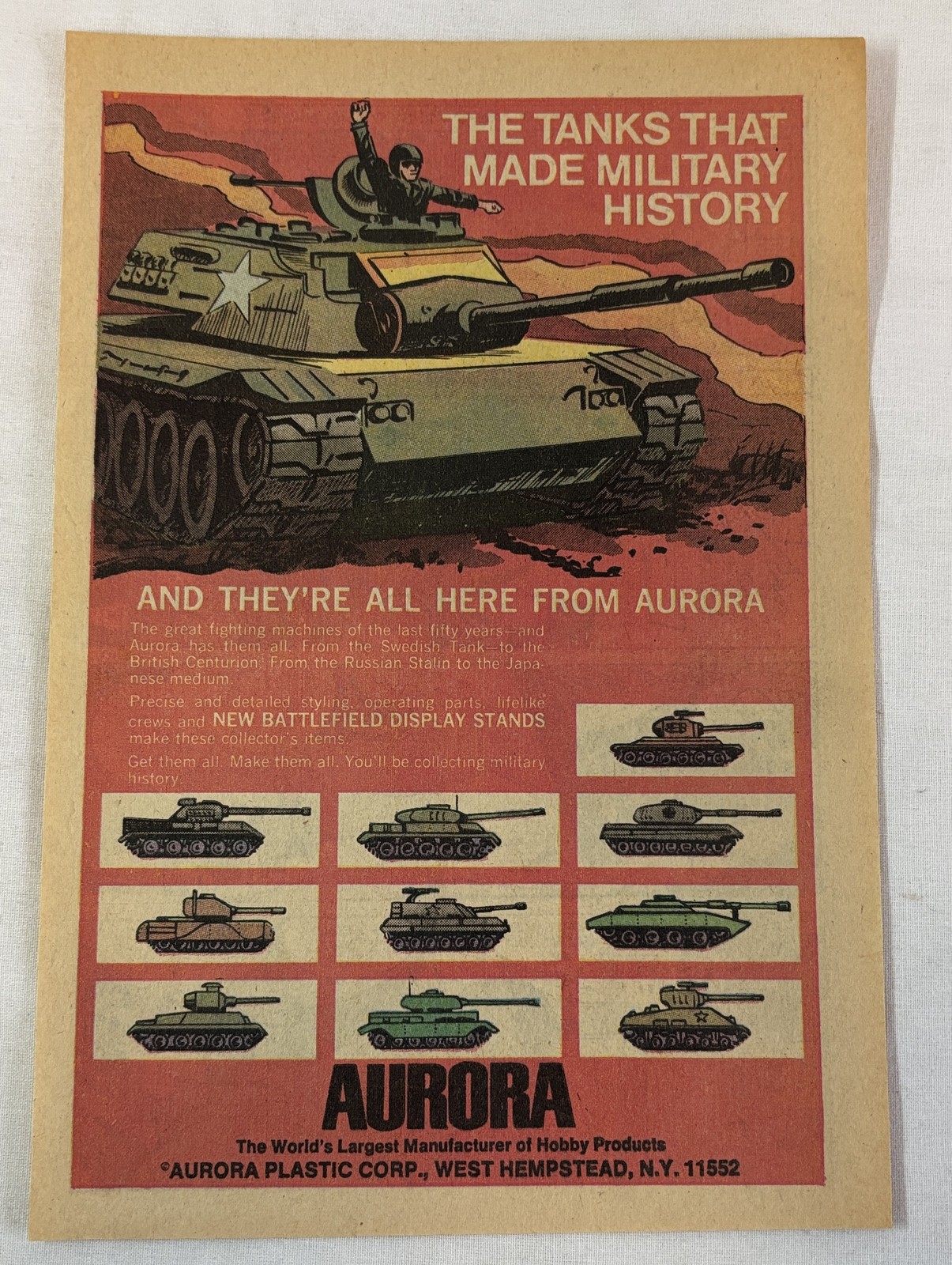 1970 Aurora model kit ad page ~ TANKS THAT MADE MILITARY HISTORY