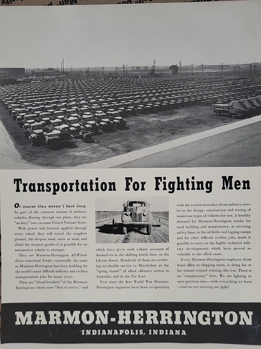 1942 Marmon-Herrington Fortune WW2 Print Ad Q3 U.S. Army Trucks Indianapolis War