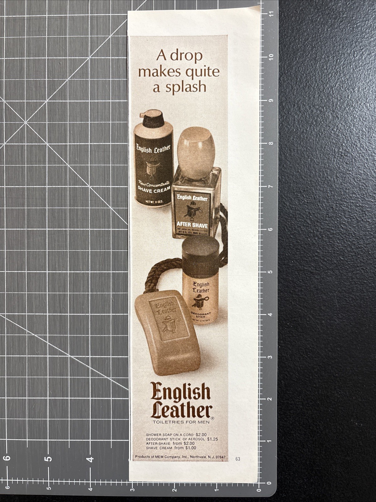 1968 Print Ad English Leather Toiletries For Men. Soap On A Cord After Shave