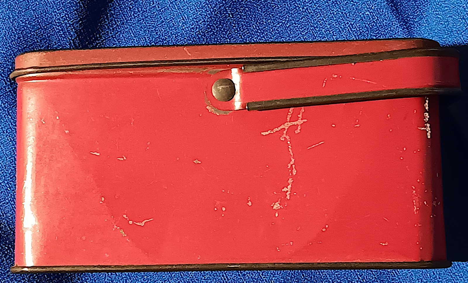 Vintage 1940’s Tindeco Red Lunch Pail Tin Box Basket w/Handle 6″ x 4″ X 3″