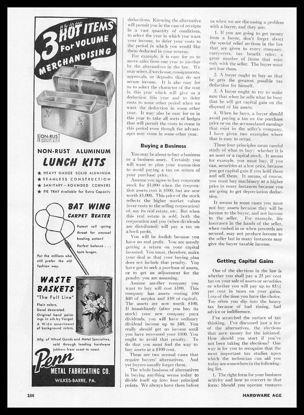 1948 Penn Metal Wilkes Barre Pennsylvania Aluminum Lunch Kits Vintage Print Ad