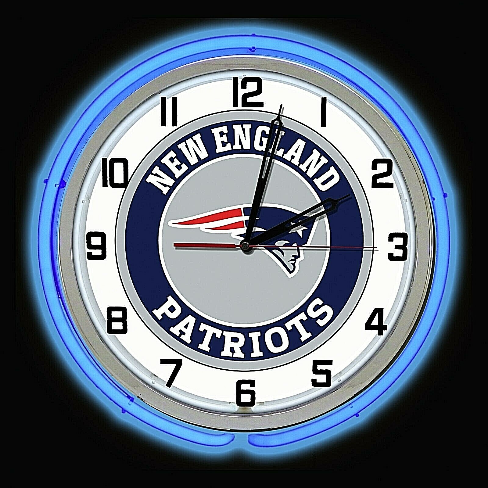 19″ New England Patriots Sign Double Blue Neon Clock Man Cave Garage Football