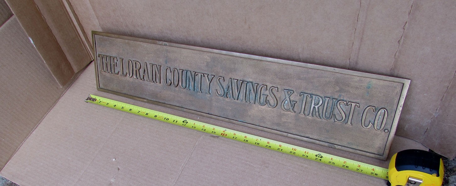 Vintage Antique Brass Sign Lorain County Savings and Trust Co. Banking