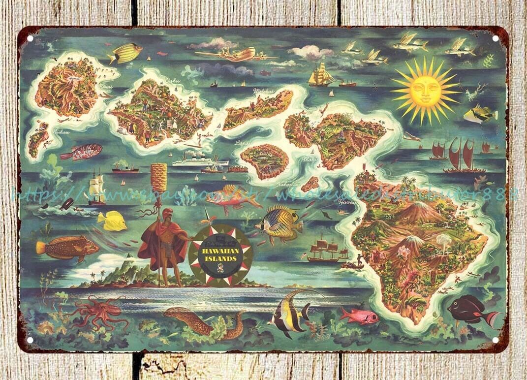 1950 Dole Map of the Hawaiian Islands metal tin sign artwork plaque