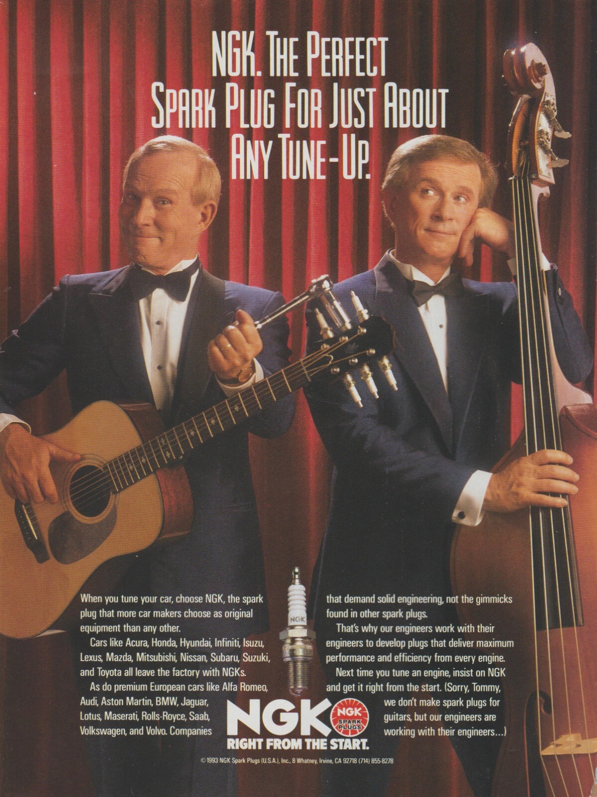 1993 NGK Spark Plugs – Musicians Comedians The Smothers Brothers-Print Ad Photo