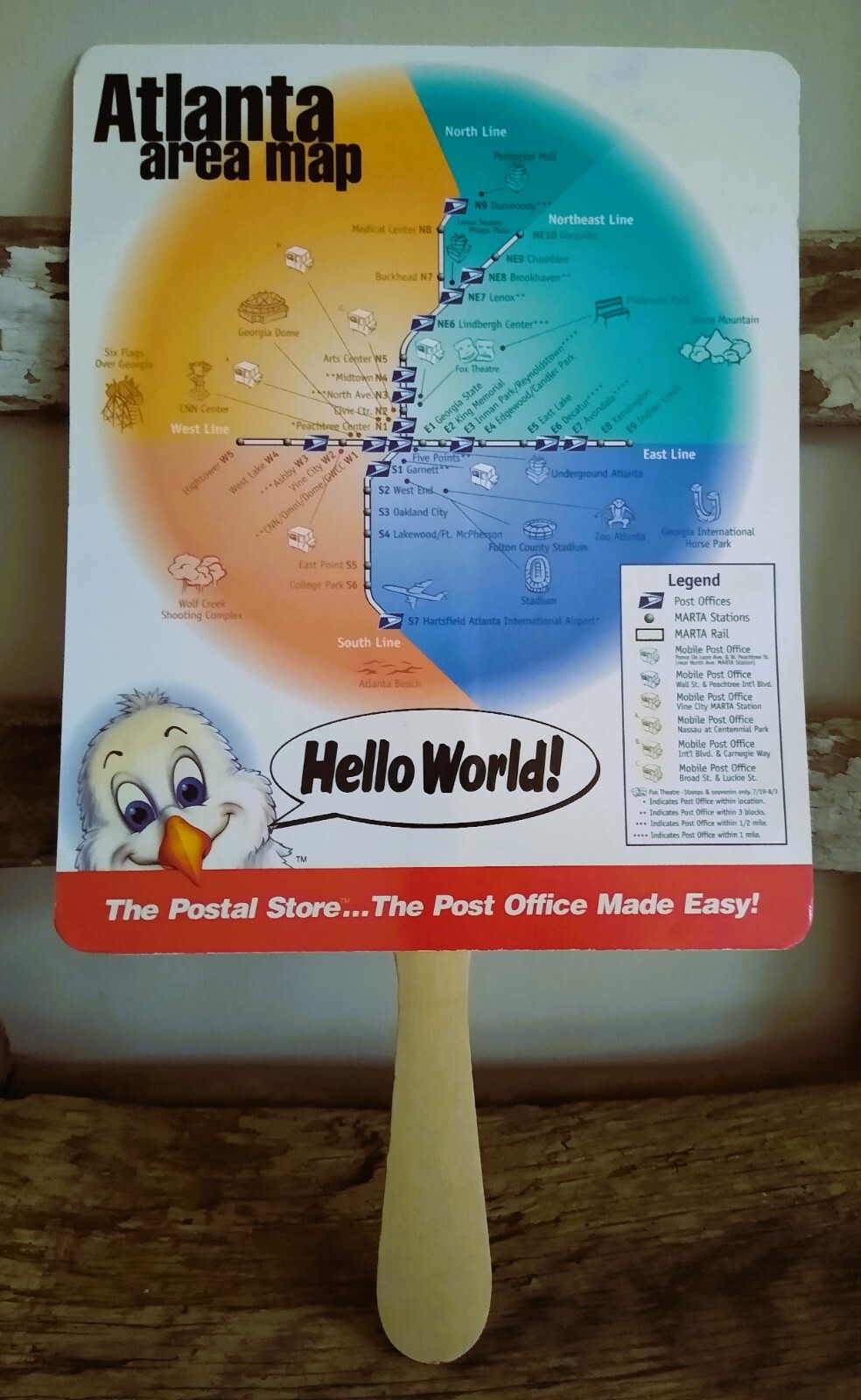 Vintage Atlanta Area Map Church Fan 1996 United States Postal Service Ad, Eagle