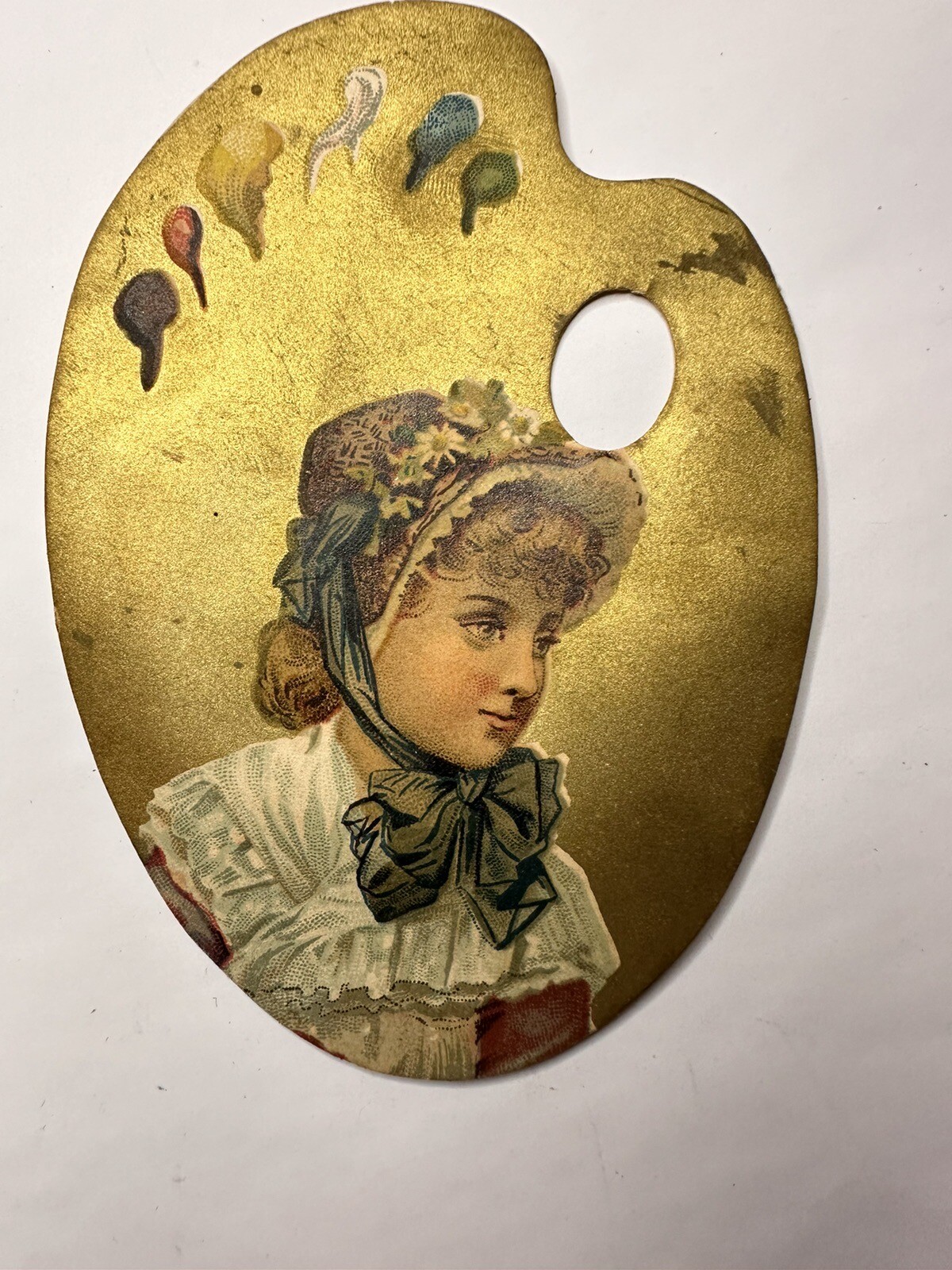 VICTORIAN JEWELERS TRADE CARD DIE CUT ARTIST’S PALETTE UNION PACIFIC TEA NY B58