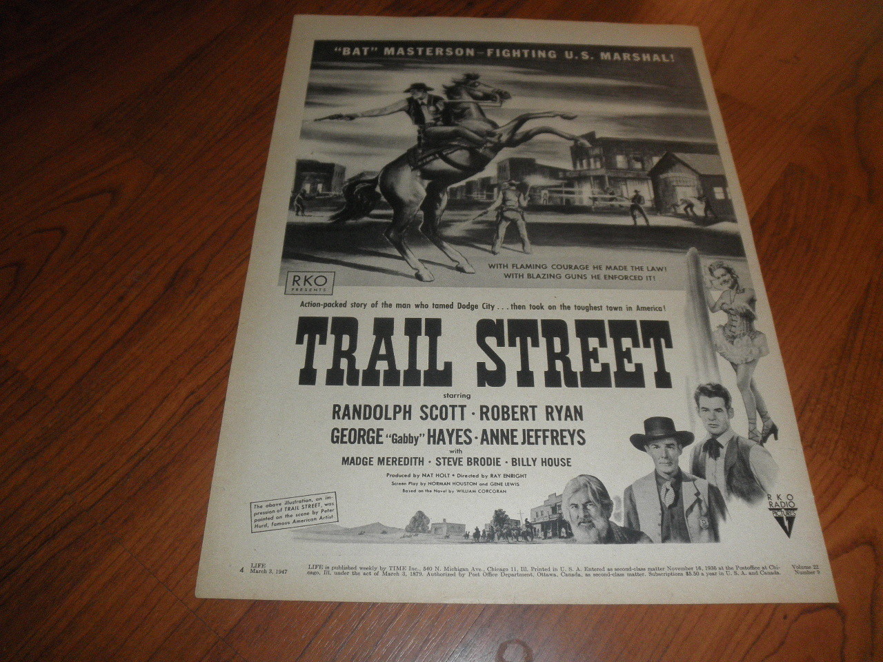 TRAIL STREET -ROBERT RYAN_”GABBY” HAYES_BAT MASTERSON Promo AD-1947