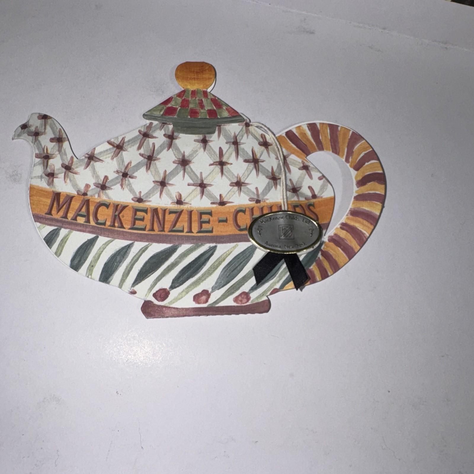 MacKenzie Childs Teapot with Tea Bag Shaped Promotional Paper Brighton Pavilion