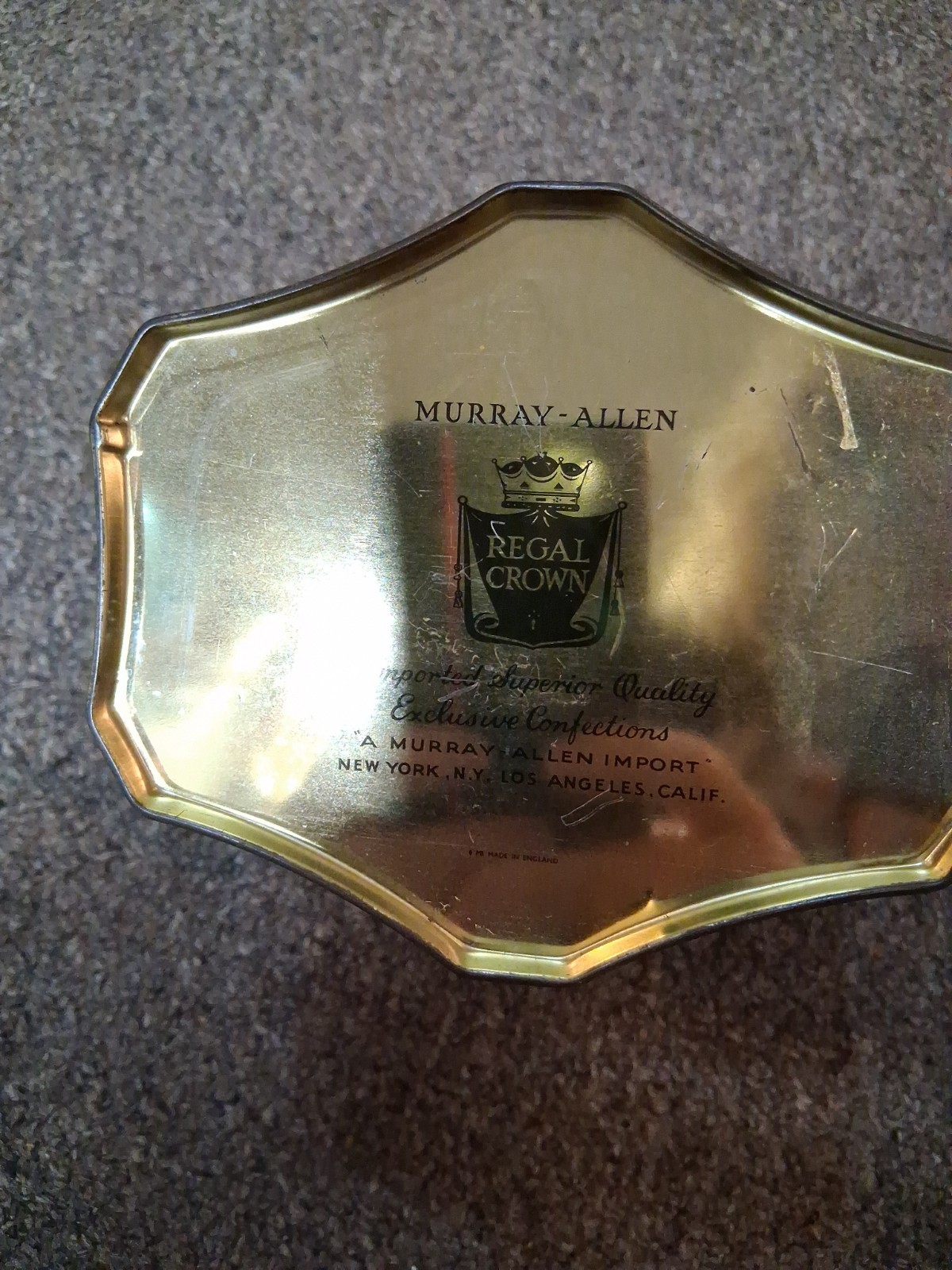Vintage Murray Allen Regal Crown Tin Black With Floral Pattern EUC