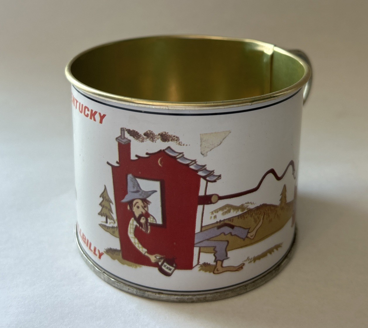 Kentucky Hillbilly Tin Cup Vintage Made In Hong Kong 3.5” Wide 2.5” Tall