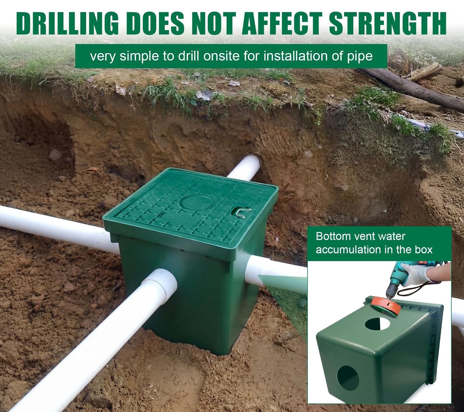 2 Sets 16x16x16in Underground Splice Boxes W/Solid Inspection Cover Deep Encl…