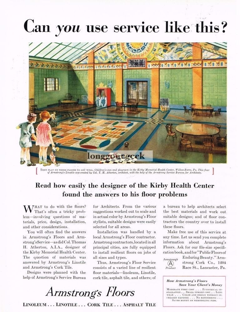 1932 Armstrong Linoleum Flooring Floors Kirby Health Center Vintage Ad