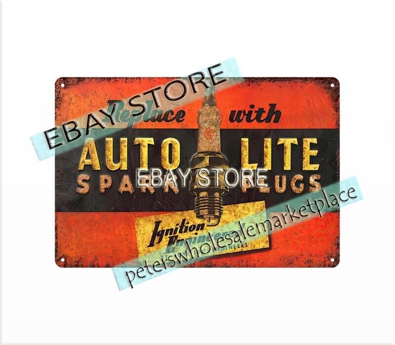 Spark Plug auto lite metal tin sign garage makeover restaurant pub