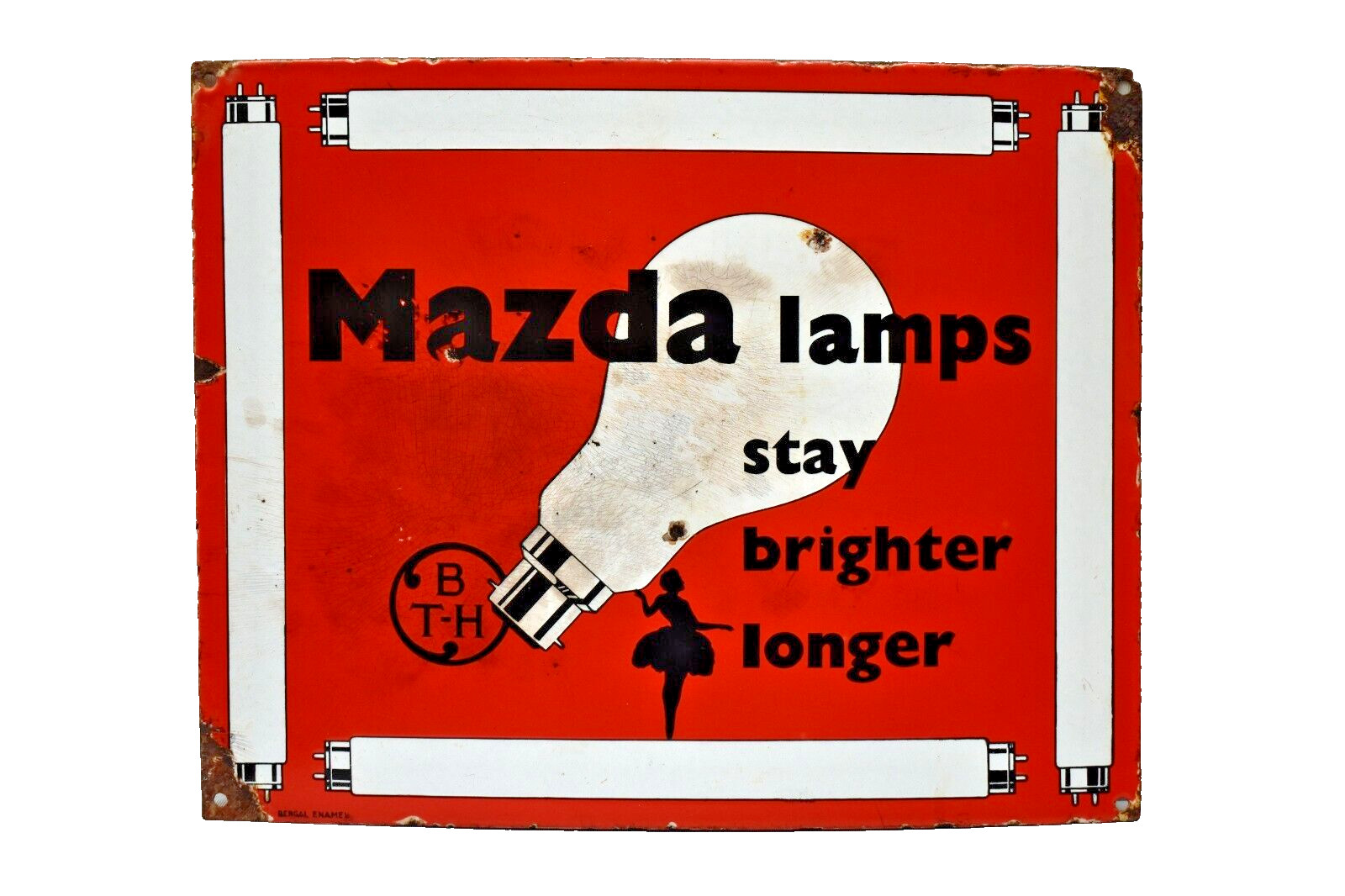 Vintage Mazda Lamps Enamel Sign BTH Bengal Advertising Board Light Bulb 15×12