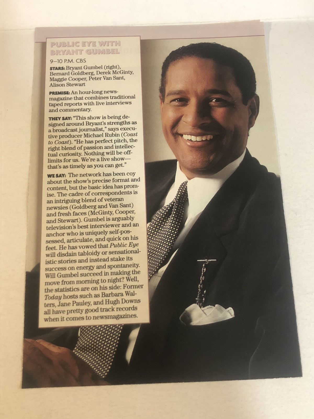 Public Eye With Bryant Gumbel Tv Series Vintage Print Ad Advert Tpa31