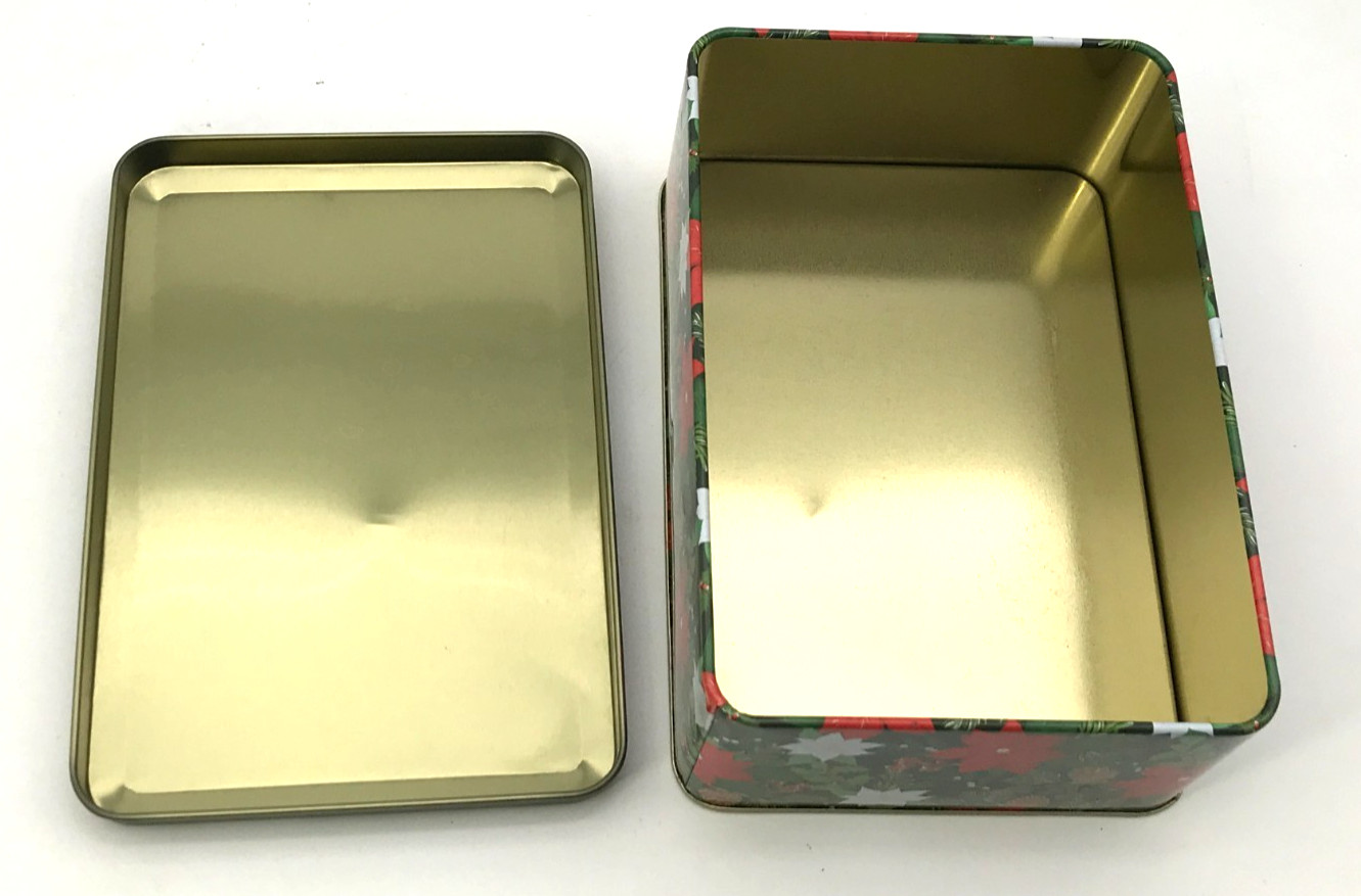 Greenbrier Christmas Cookie Present Gift Tin Box Joy to the World Poinsettia