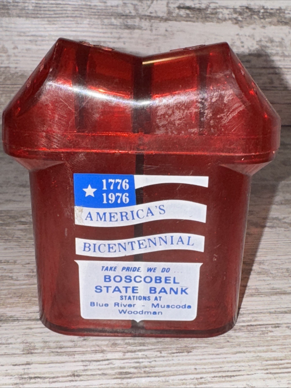 Vintage Boscobel State Bank Salt-Pepper Shaker Blue River Muscoda Woodman Wis