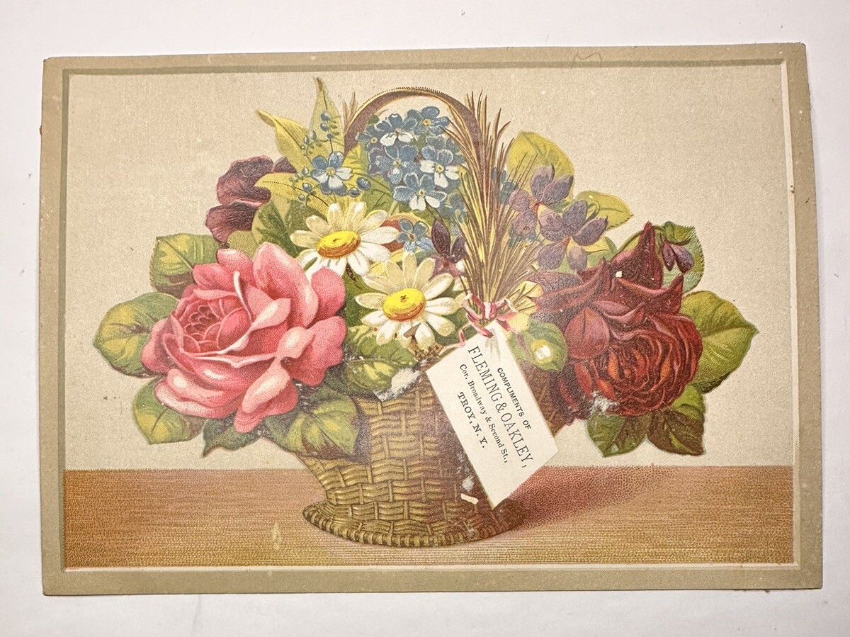 LARGE VICTORIAN TRADE CARD Fleming & Oakley Broadway & 2nd St Troy NY B70