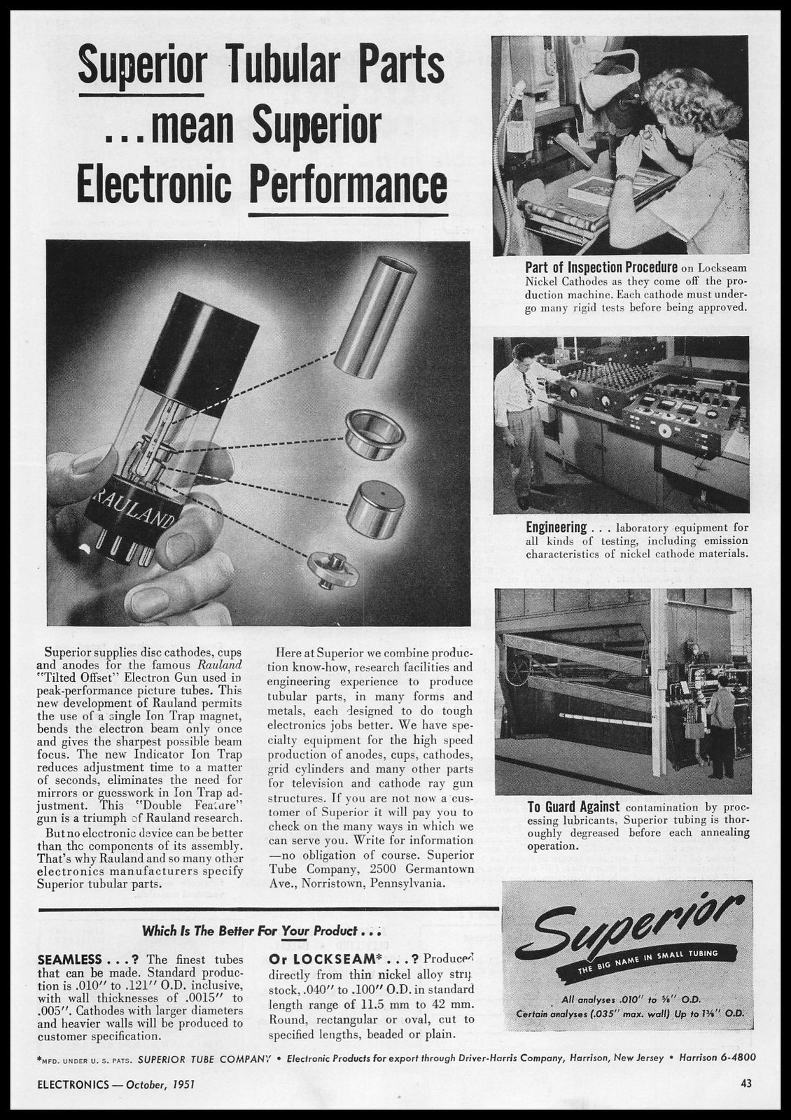 1950 Superior Tube Company Harrison New Jersey Electronic Tubular Parts Print Ad